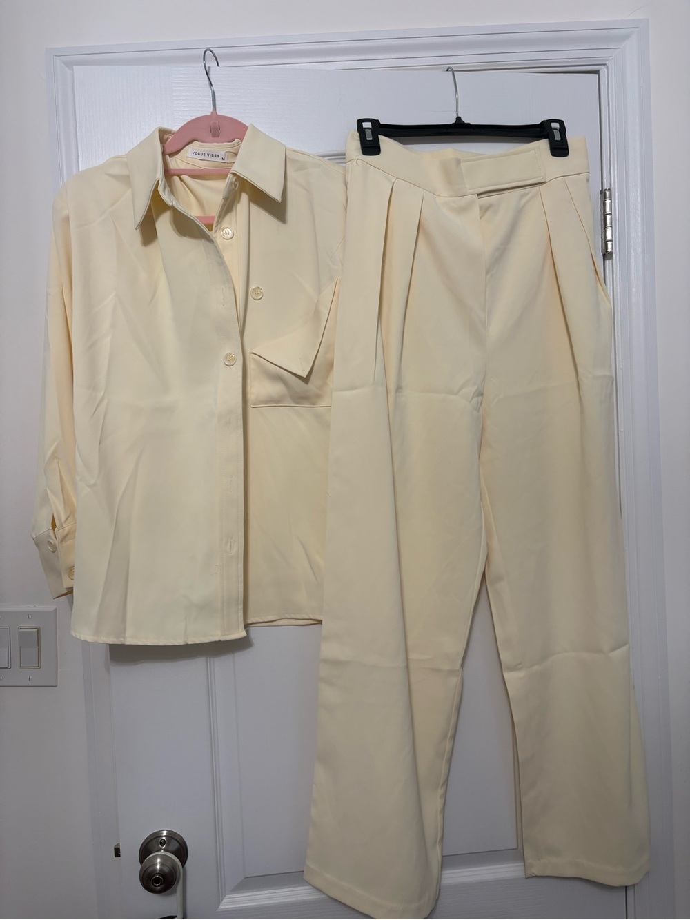 Vogue Vibes Classic pale yellow Button-Up Shirt and pants.